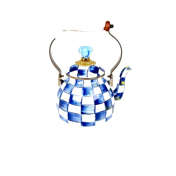 New MacKenzie-Childs Royal Check Blue White Tea Kettle 2QT - Picture 3 of 8